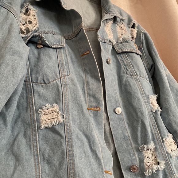 Ripped Boyfriend Denim Trucker Jacket - Picture 2 of 3